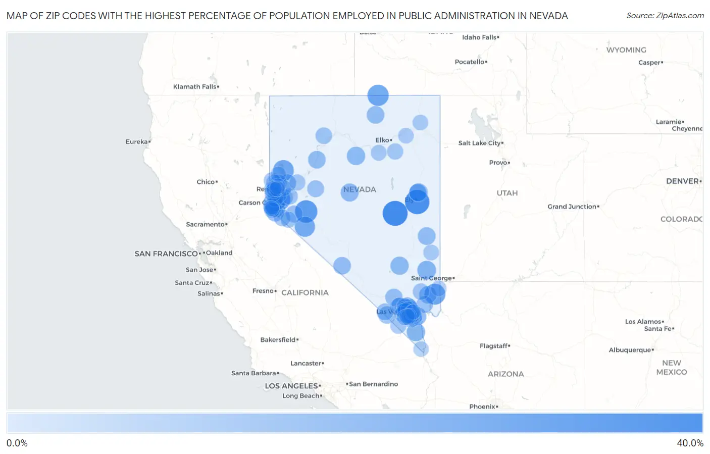 Zip Codes with the Highest Percentage of Population Employed in Public Administration in Nevada Map