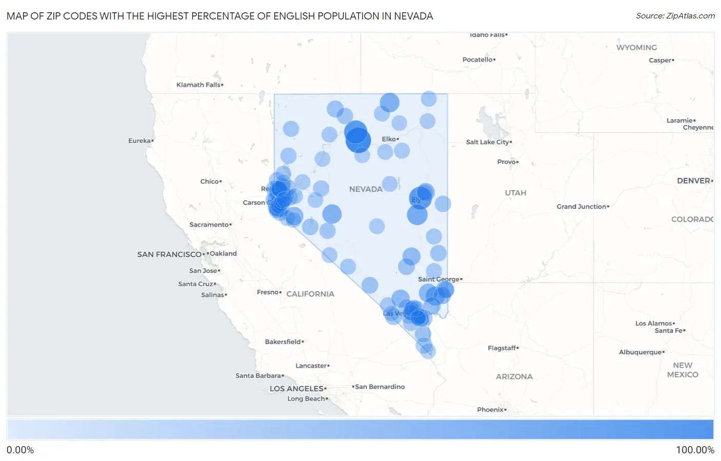 Zip Codes with the Highest Percentage of English Population in Nevada Map