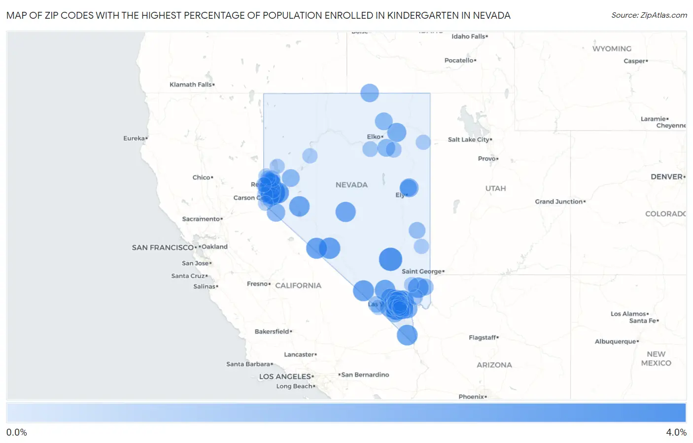 Zip Codes with the Highest Percentage of Population Enrolled in Kindergarten in Nevada Map