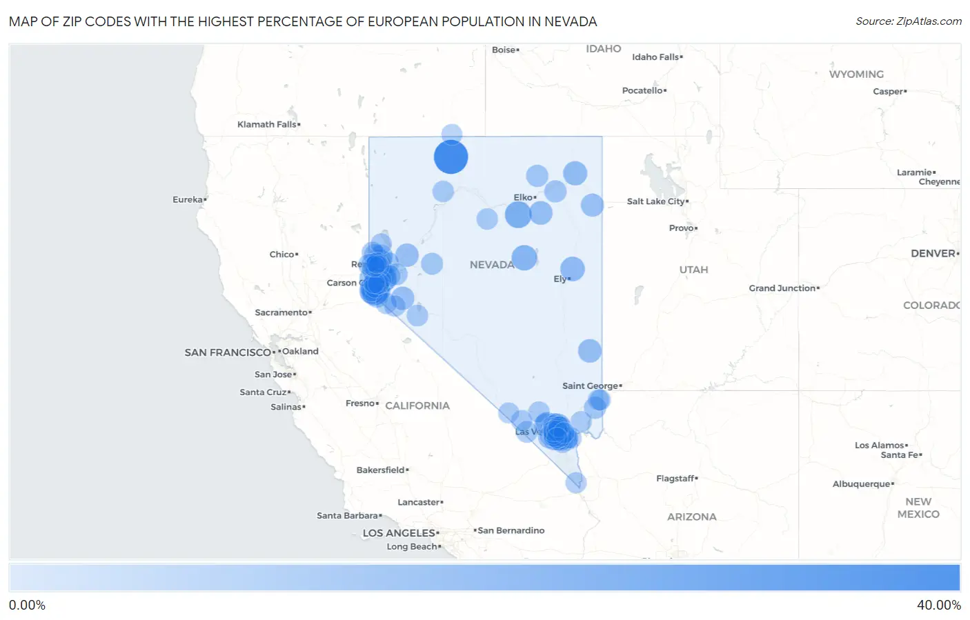 Zip Codes with the Highest Percentage of European Population in Nevada Map