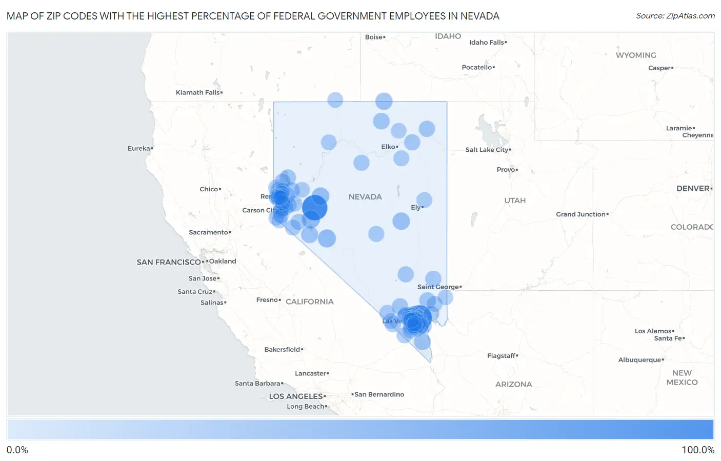 Zip Codes with the Highest Percentage of Federal Government Employees in Nevada Map