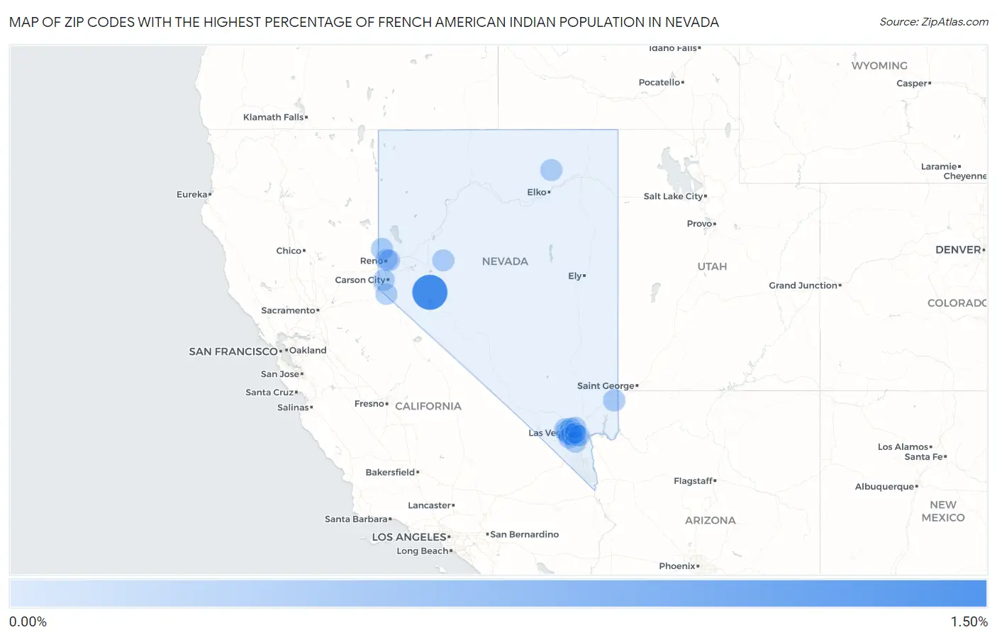 Zip Codes with the Highest Percentage of French American Indian Population in Nevada Map