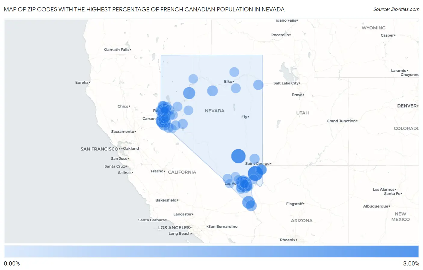 Zip Codes with the Highest Percentage of French Canadian Population in Nevada Map