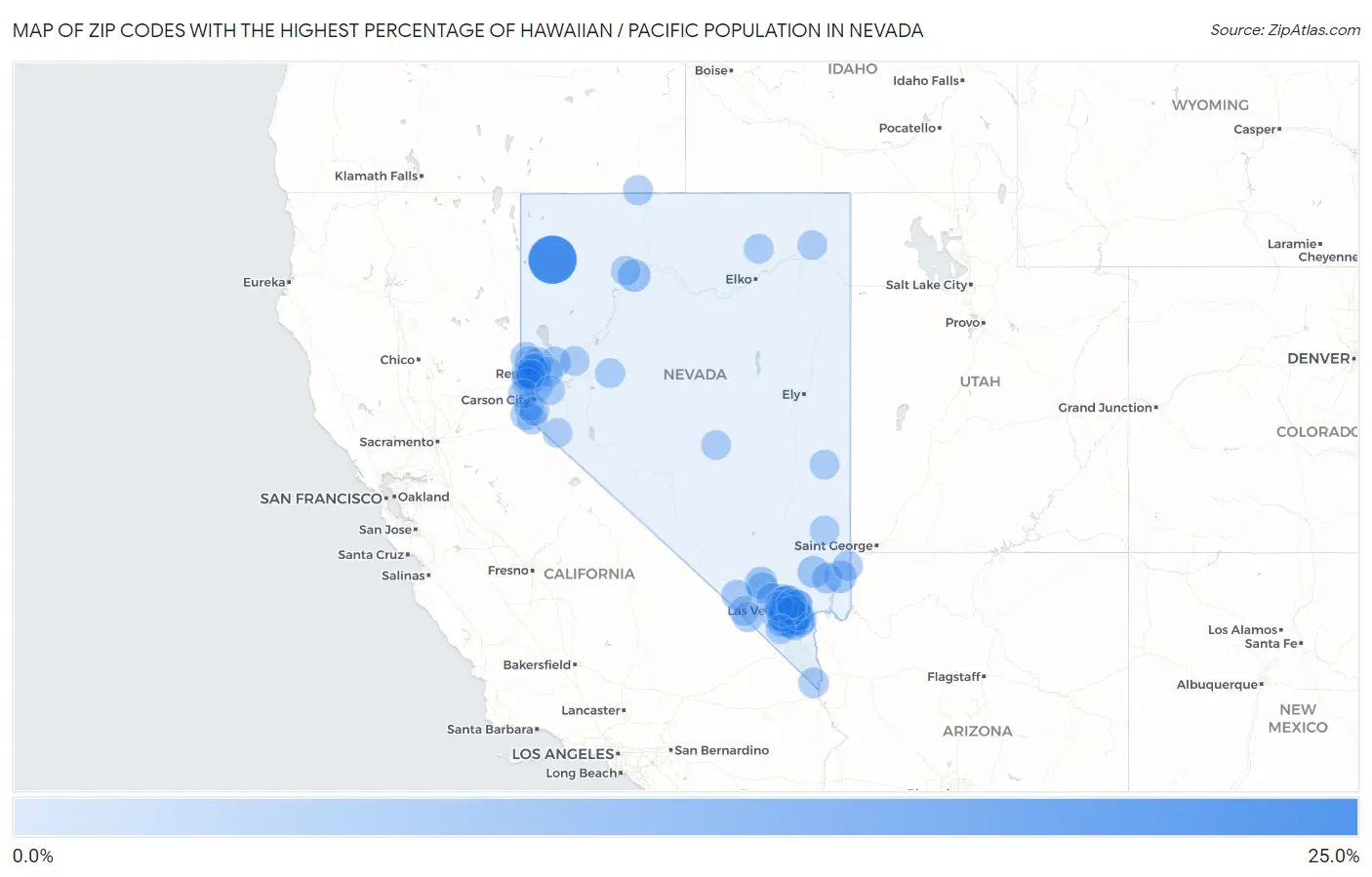 Zip Codes with the Highest Percentage of Hawaiian / Pacific Population in Nevada Map