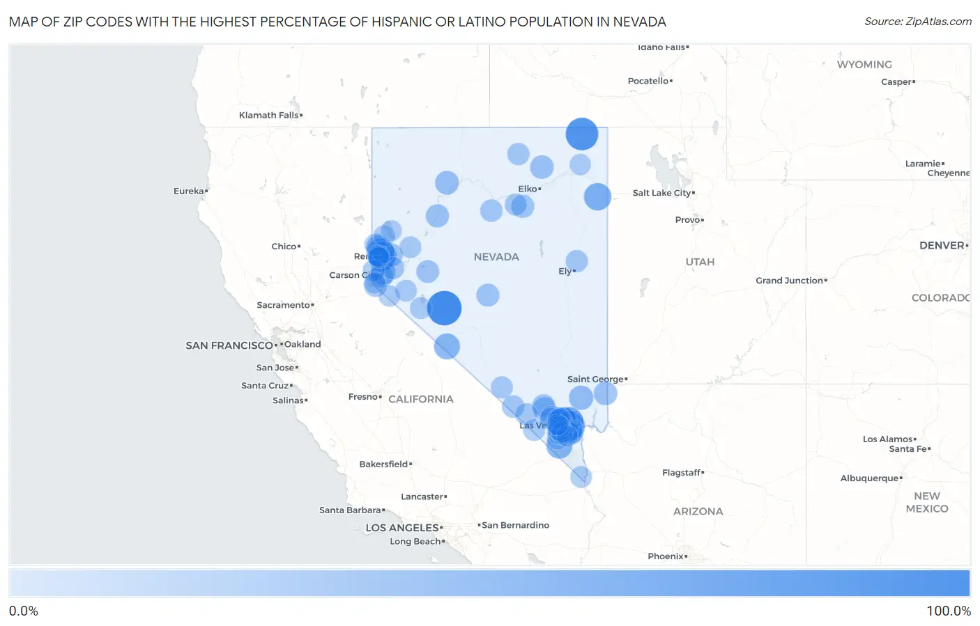 Zip Codes with the Highest Percentage of Hispanic or Latino Population in Nevada Map