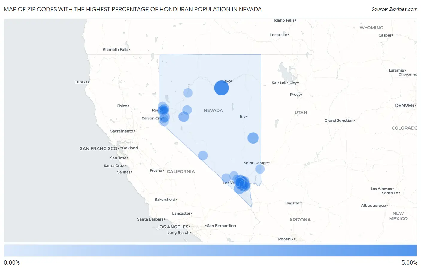 Zip Codes with the Highest Percentage of Honduran Population in Nevada Map