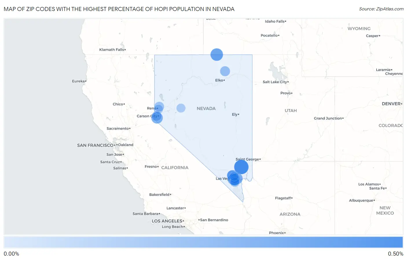 Zip Codes with the Highest Percentage of Hopi Population in Nevada Map