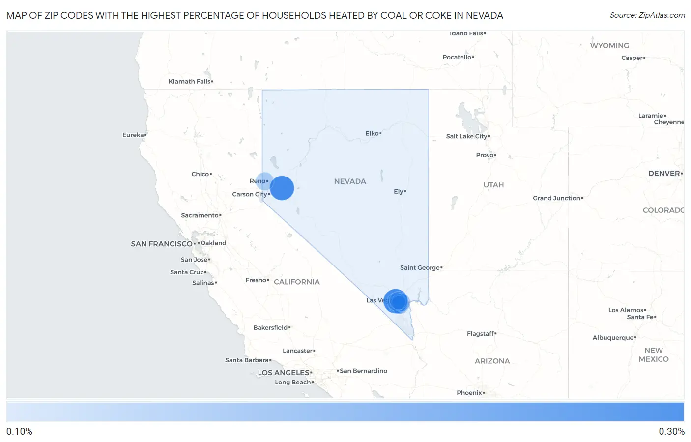 Zip Codes with the Highest Percentage of Households Heated by Coal or Coke in Nevada Map