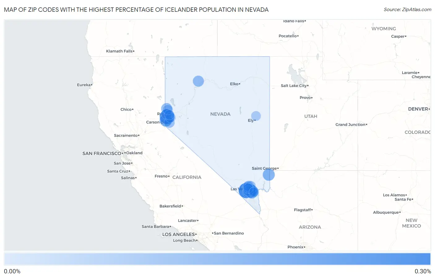 Zip Codes with the Highest Percentage of Icelander Population in Nevada Map