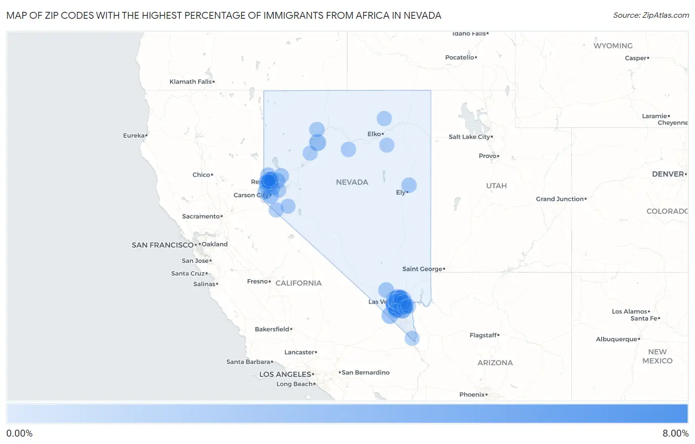 Zip Codes with the Highest Percentage of Immigrants from Africa in Nevada Map