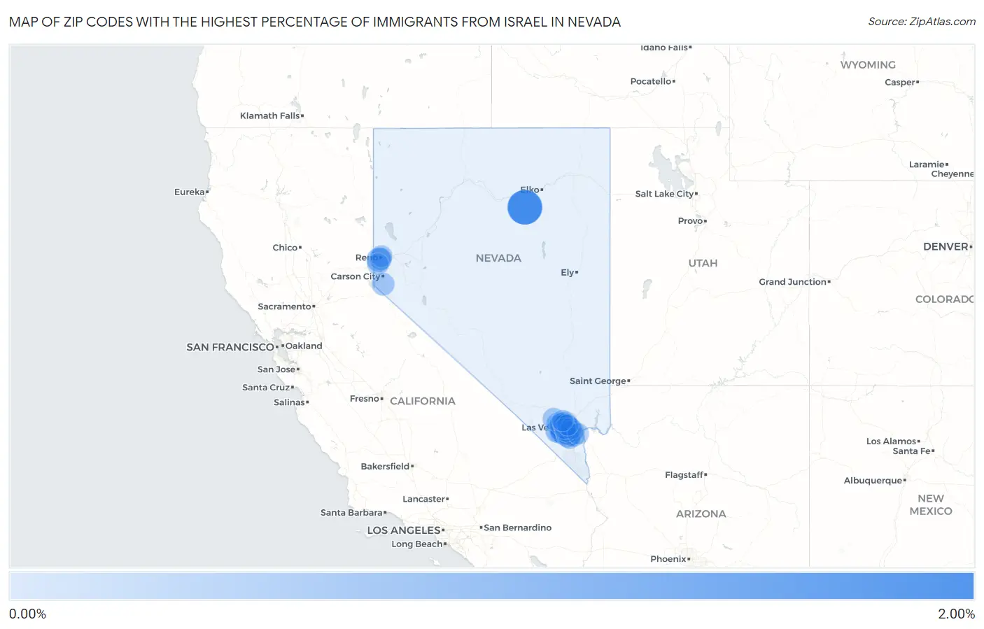 Zip Codes with the Highest Percentage of Immigrants from Israel in Nevada Map