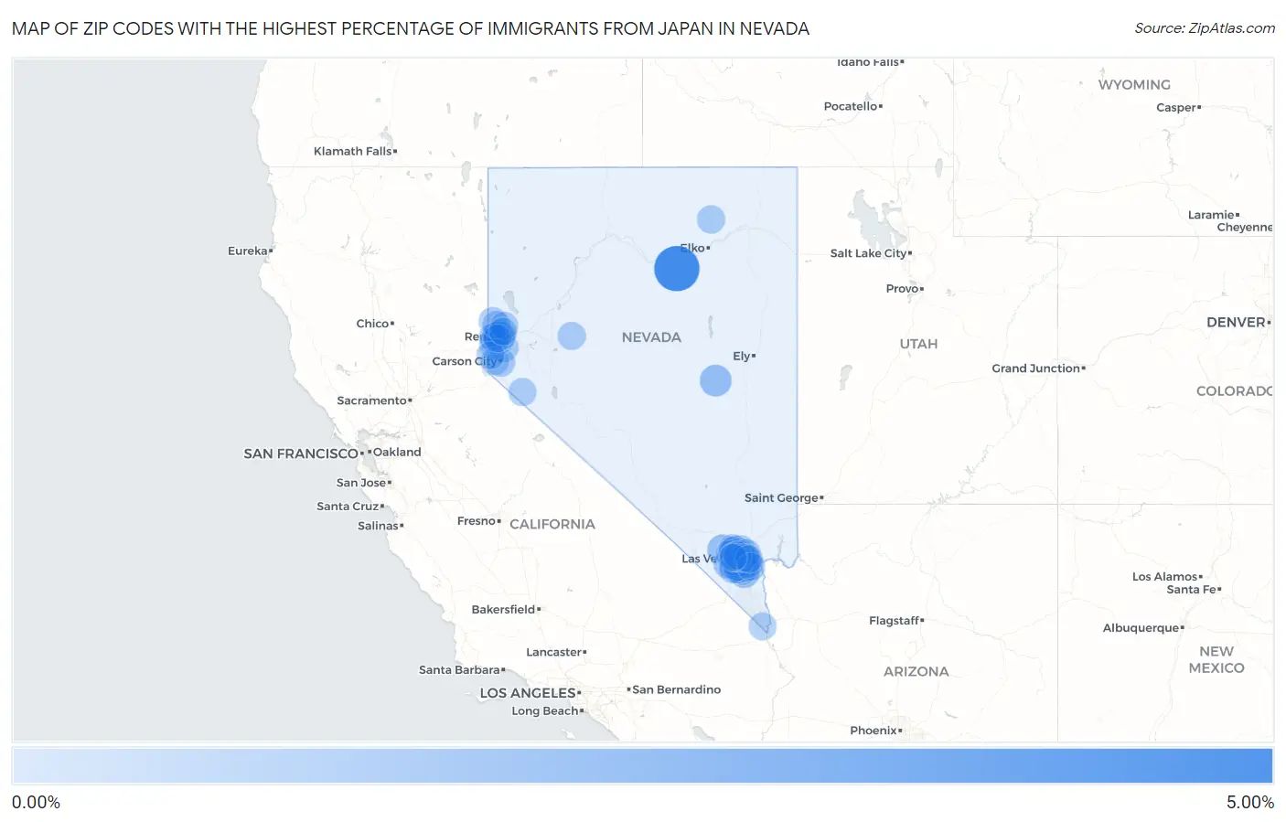 Zip Codes with the Highest Percentage of Immigrants from Japan in Nevada Map