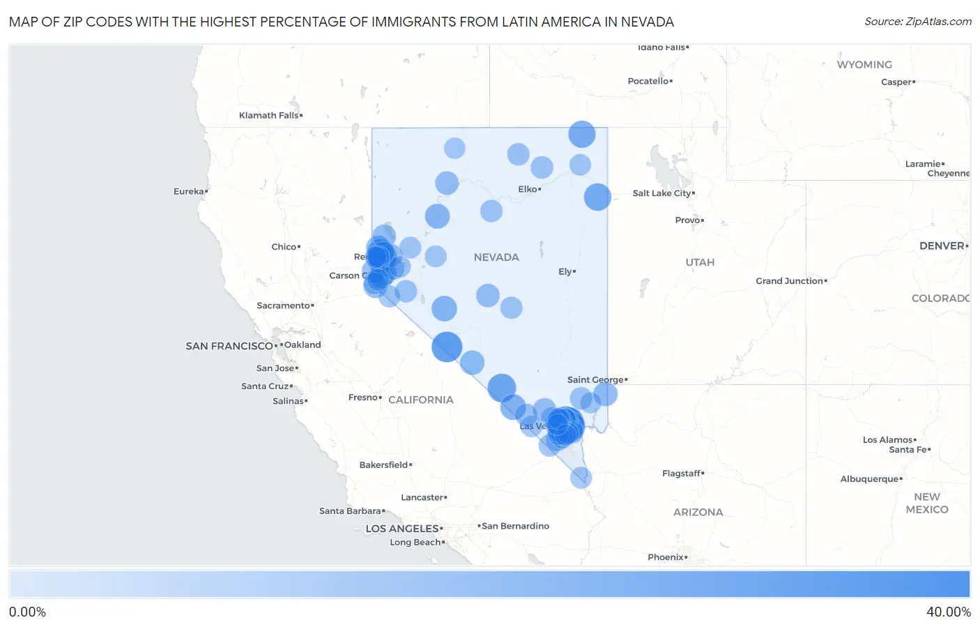 Zip Codes with the Highest Percentage of Immigrants from Latin America in Nevada Map