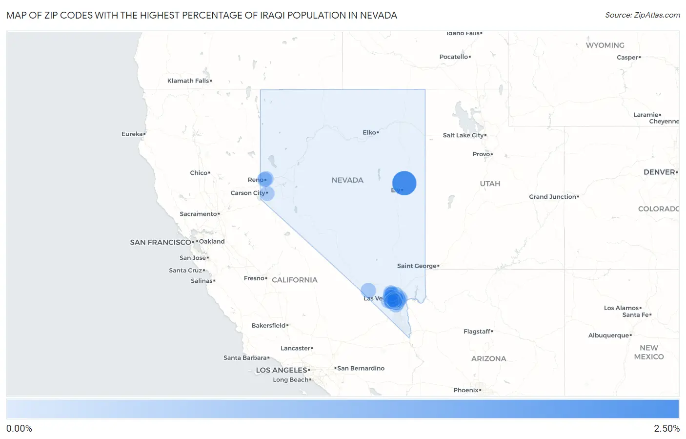 Zip Codes with the Highest Percentage of Iraqi Population in Nevada Map