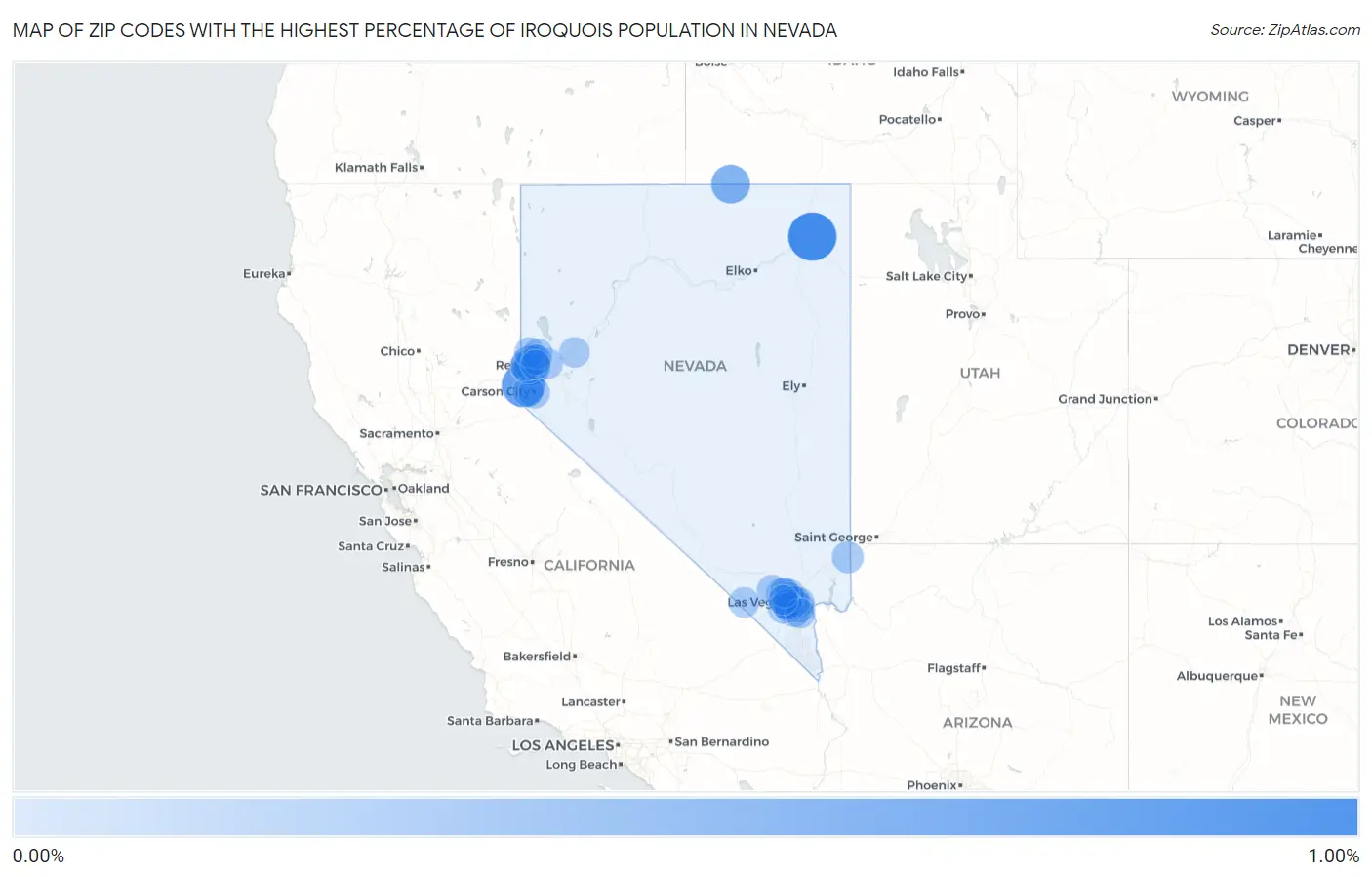 Zip Codes with the Highest Percentage of Iroquois Population in Nevada Map