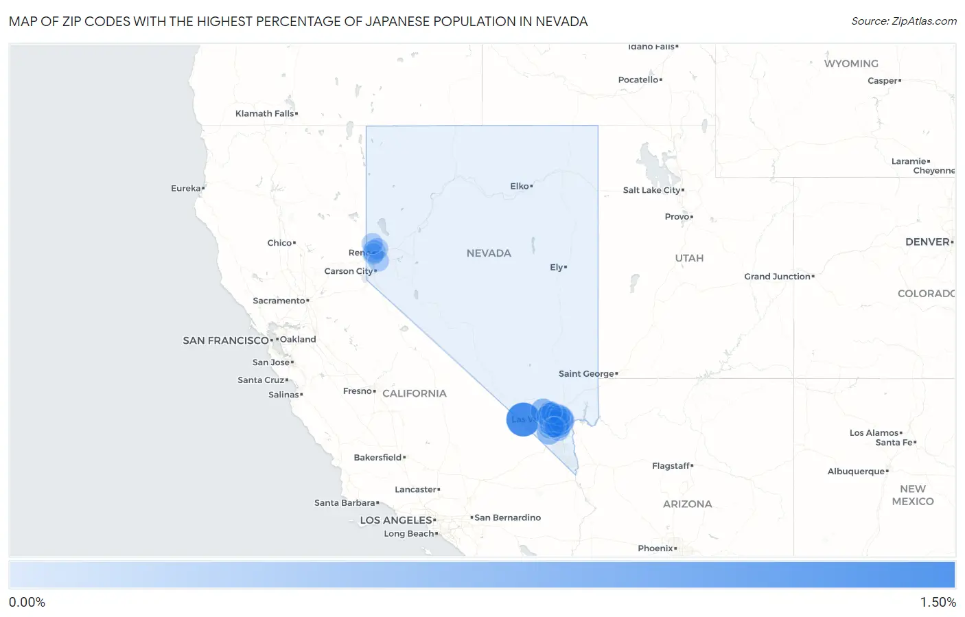 Zip Codes with the Highest Percentage of Japanese Population in Nevada Map