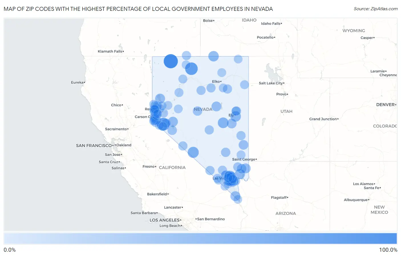 Zip Codes with the Highest Percentage of Local Government Employees in Nevada Map
