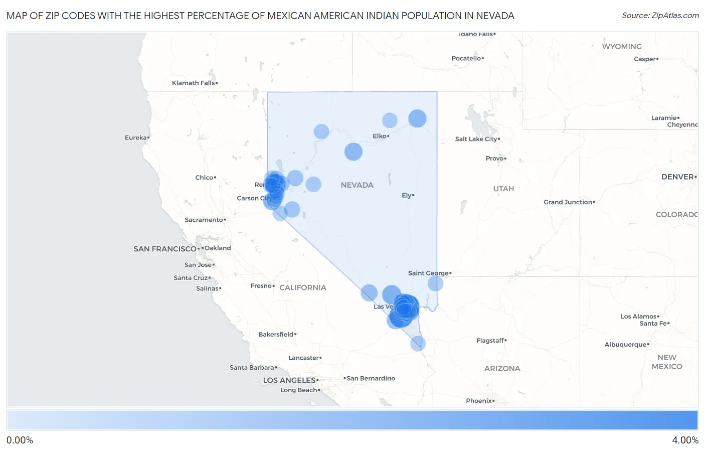 Zip Codes with the Highest Percentage of Mexican American Indian Population in Nevada Map