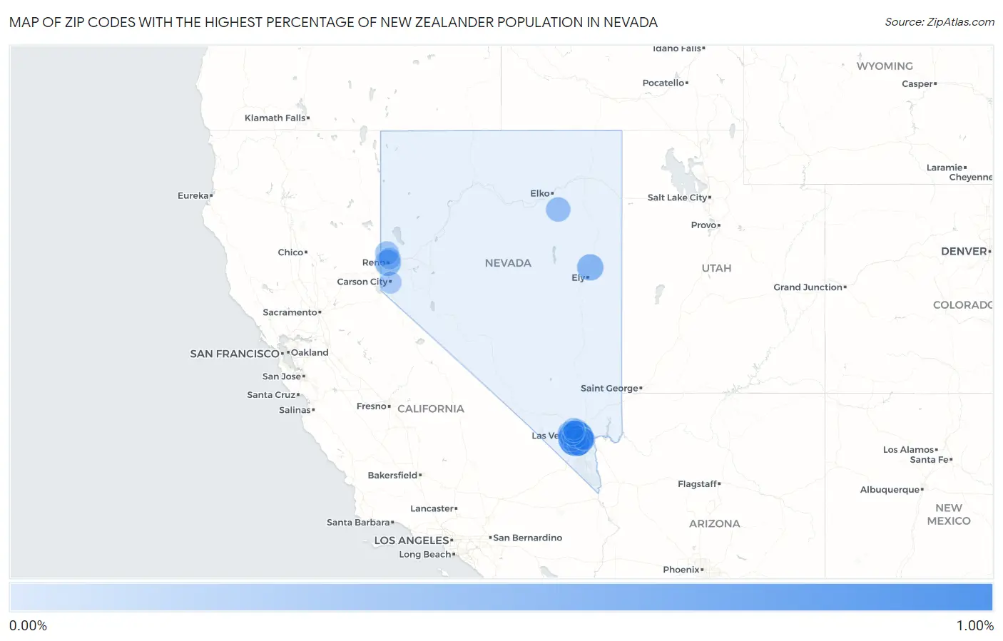 Zip Codes with the Highest Percentage of New Zealander Population in Nevada Map