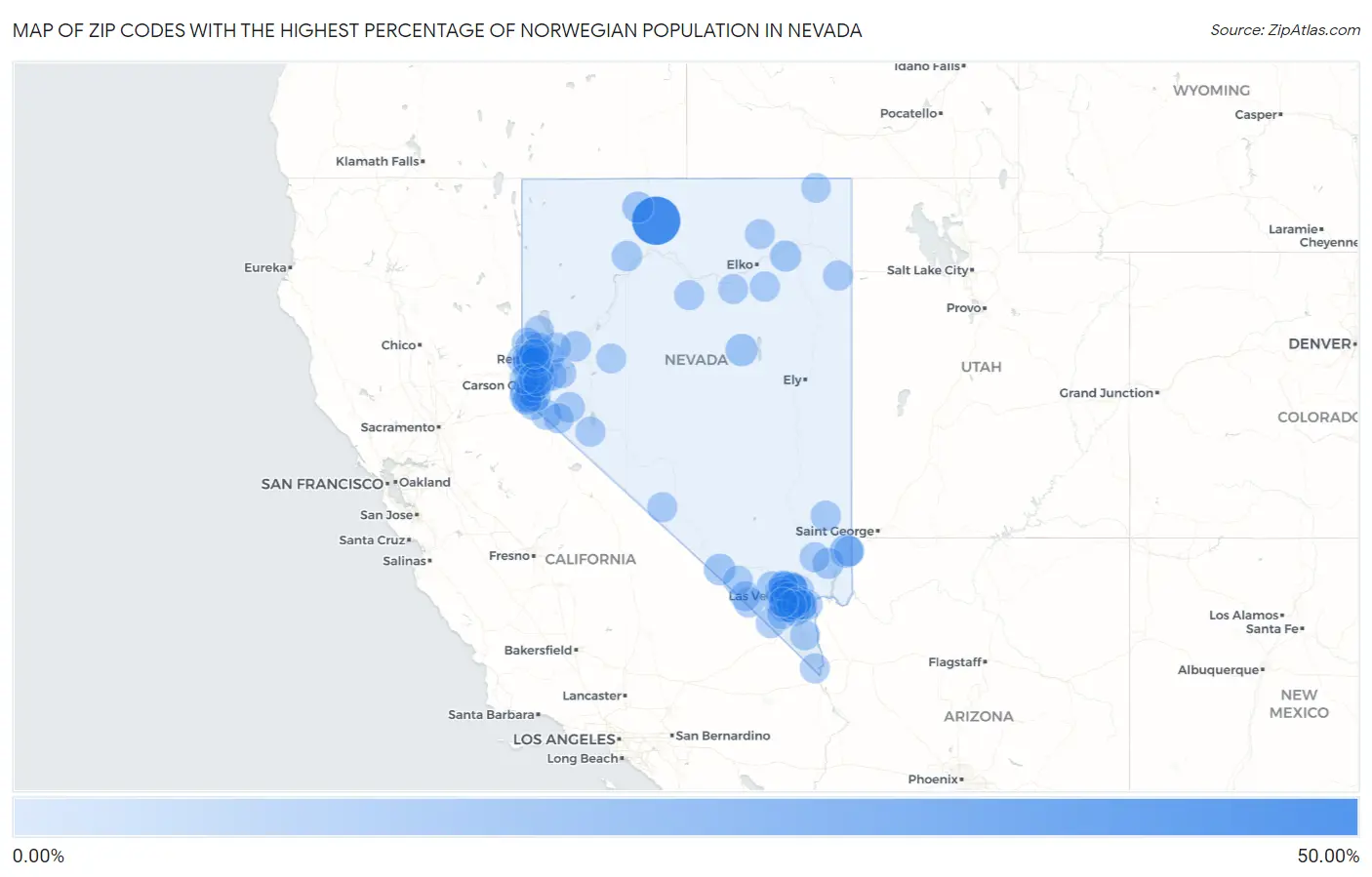 Zip Codes with the Highest Percentage of Norwegian Population in Nevada Map