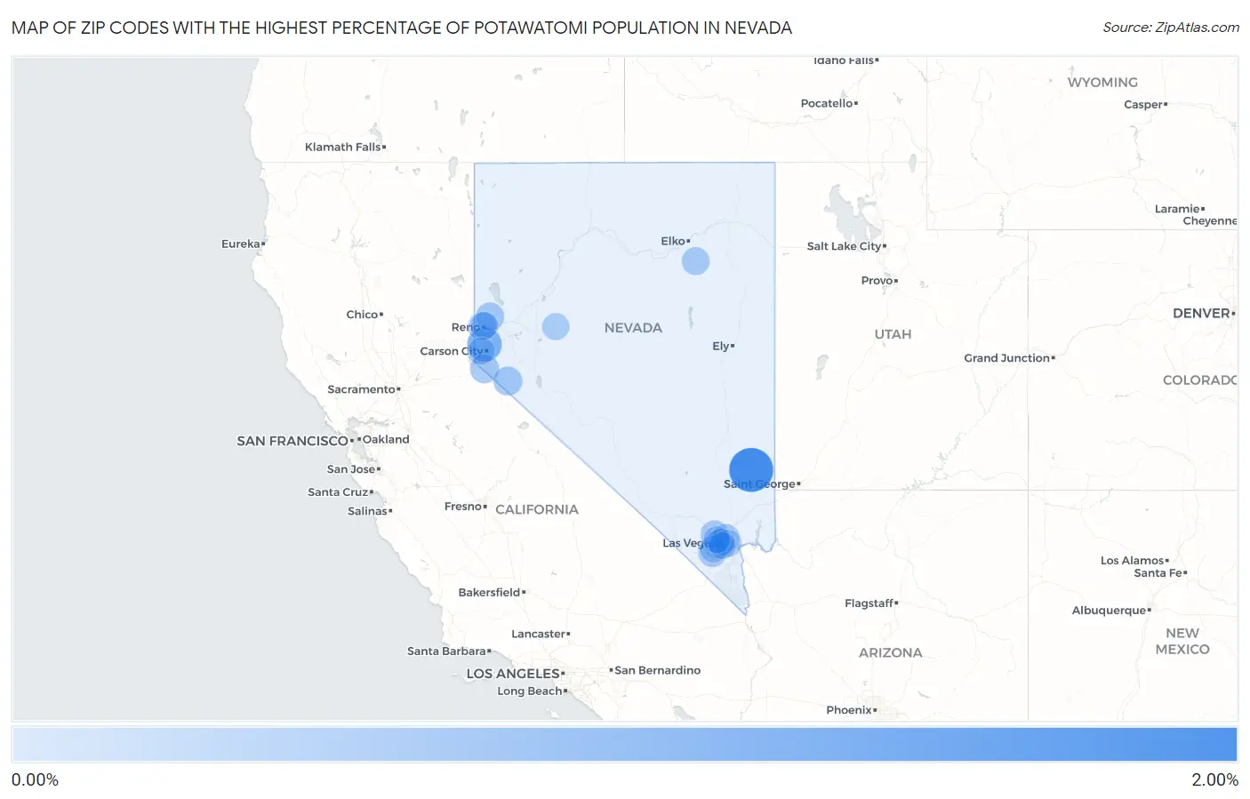 Zip Codes with the Highest Percentage of Potawatomi Population in Nevada Map