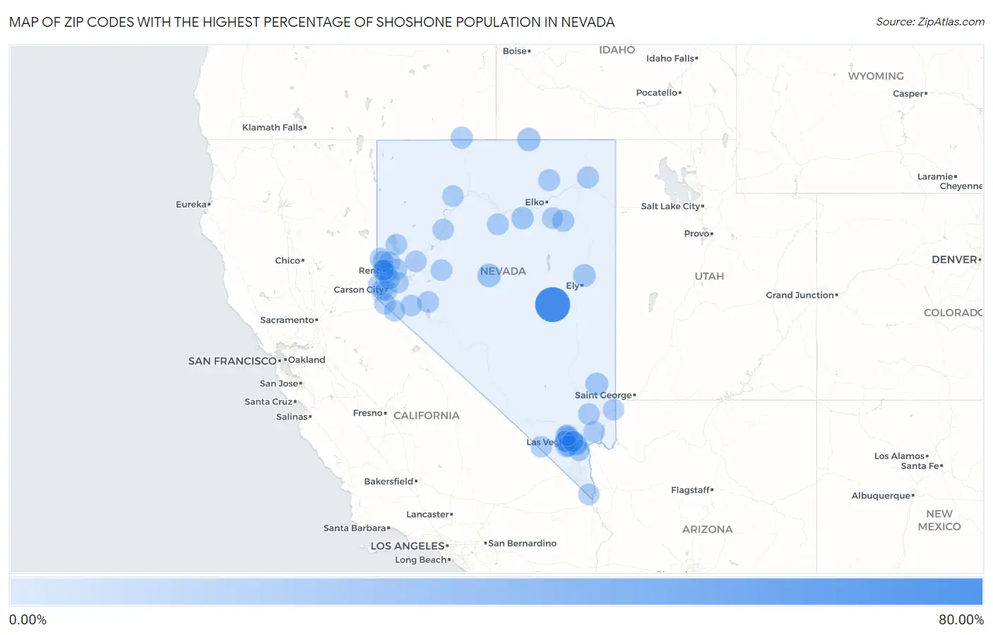 Zip Codes with the Highest Percentage of Shoshone Population in Nevada Map