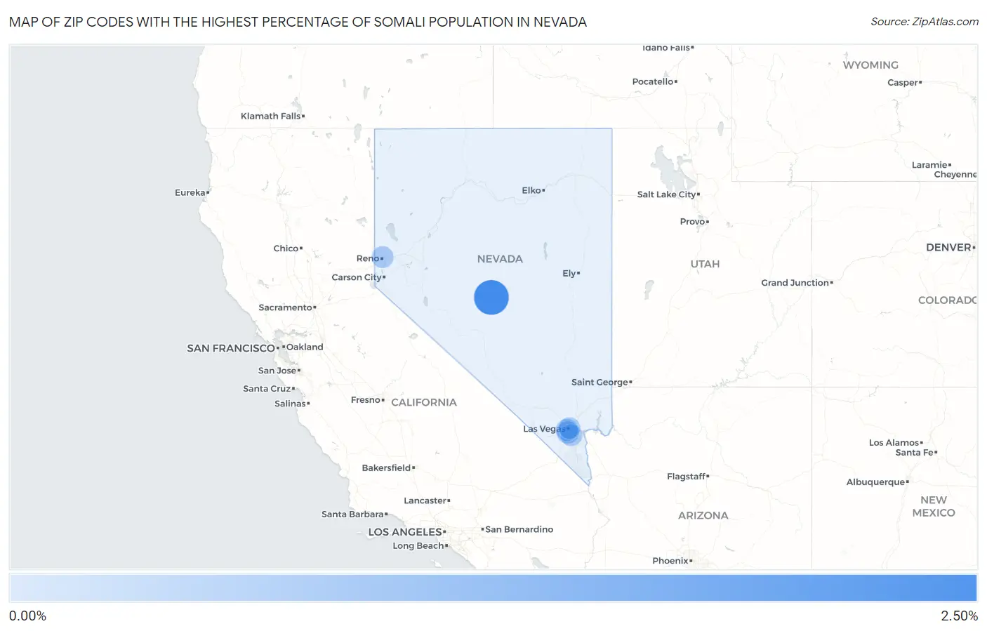 Zip Codes with the Highest Percentage of Somali Population in Nevada Map