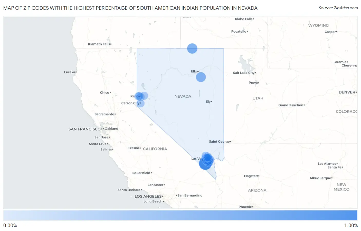 Zip Codes with the Highest Percentage of South American Indian Population in Nevada Map
