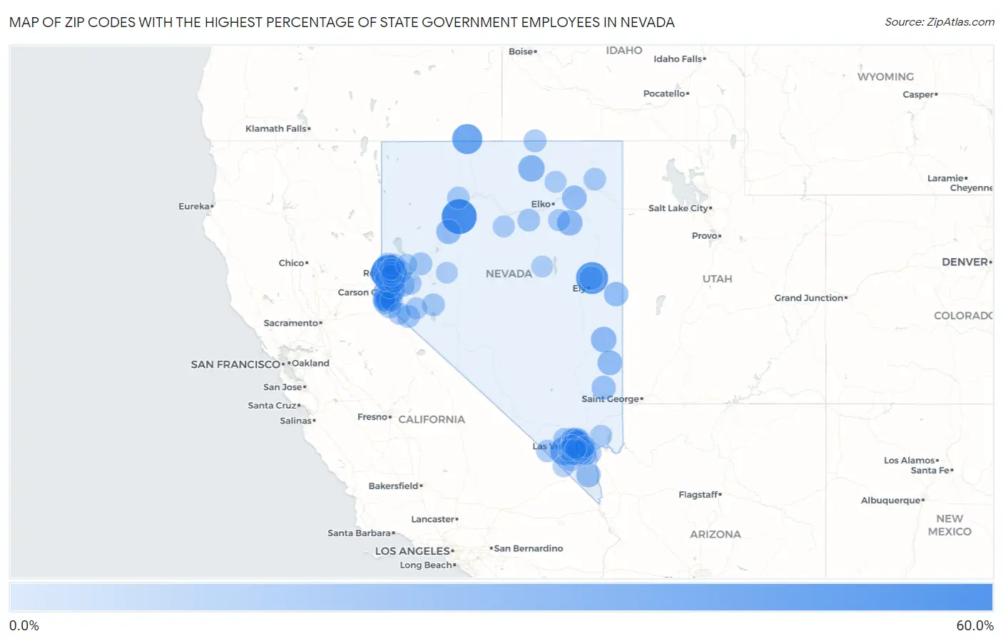Zip Codes with the Highest Percentage of State Government Employees in Nevada Map