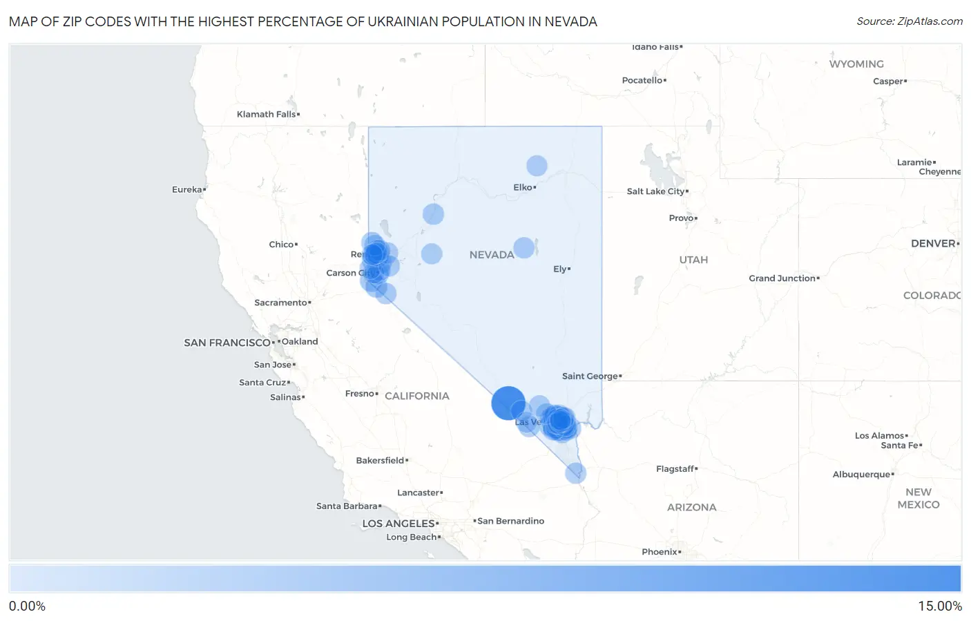 Zip Codes with the Highest Percentage of Ukrainian Population in Nevada Map