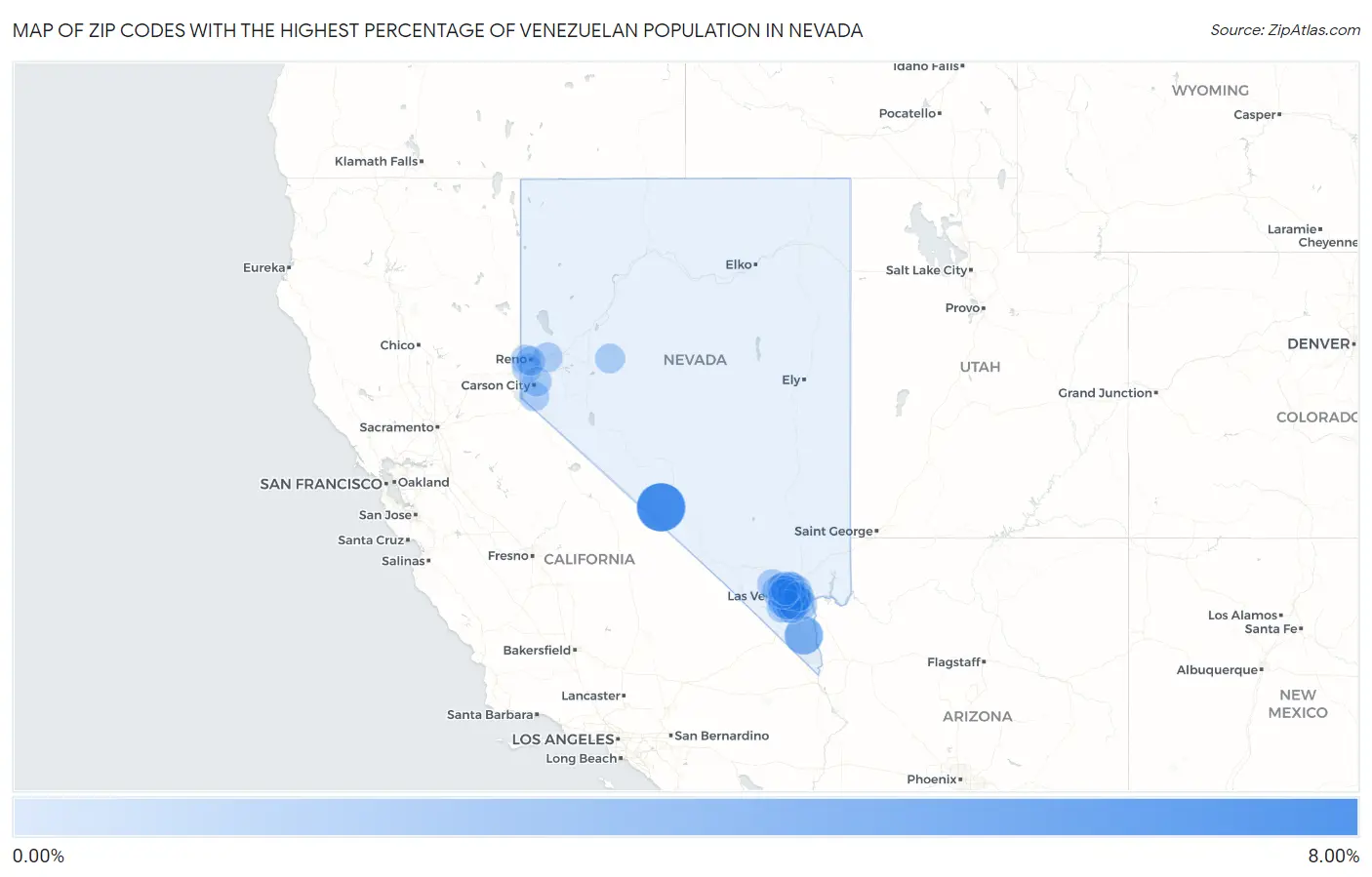 Zip Codes with the Highest Percentage of Venezuelan Population in Nevada Map
