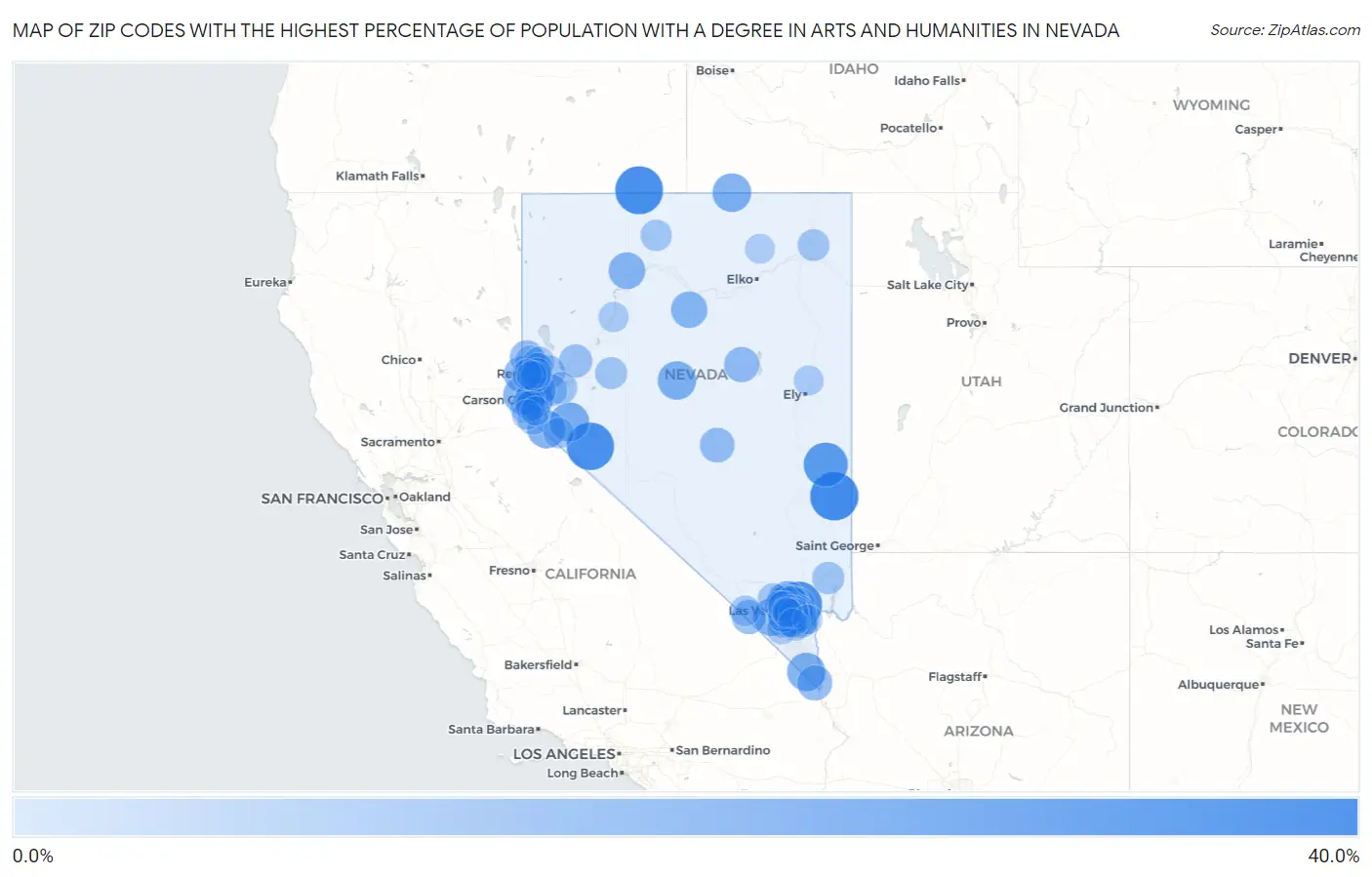 Zip Codes with the Highest Percentage of Population with a Degree in Arts and Humanities in Nevada Map