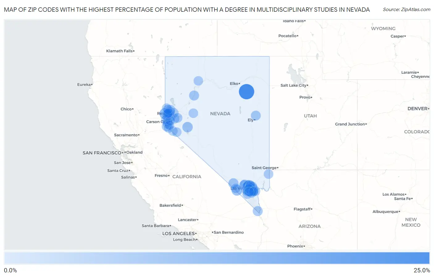 Zip Codes with the Highest Percentage of Population with a Degree in Multidisciplinary Studies in Nevada Map