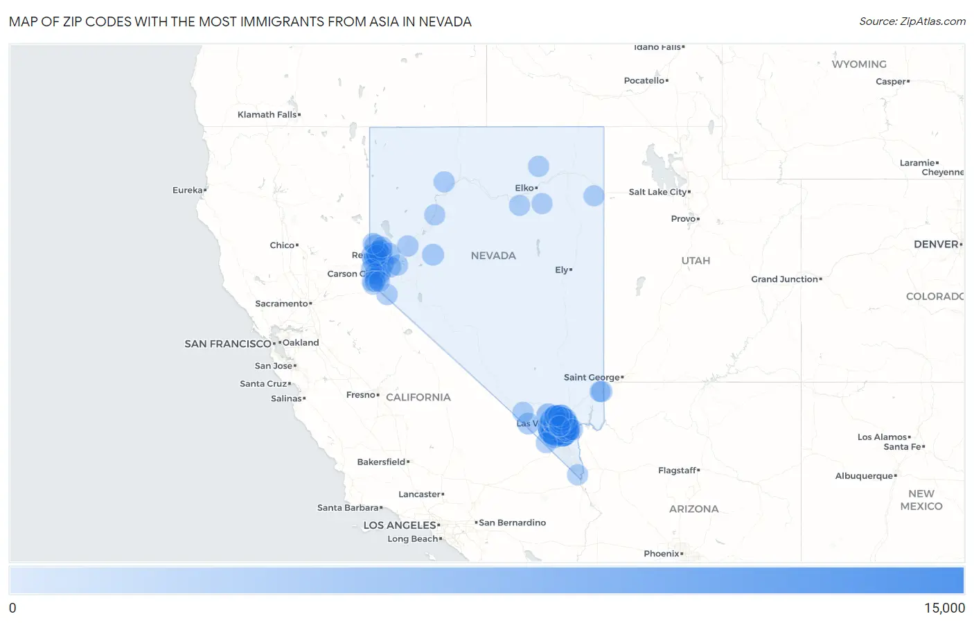 Zip Codes with the Most Immigrants from Asia in Nevada Map