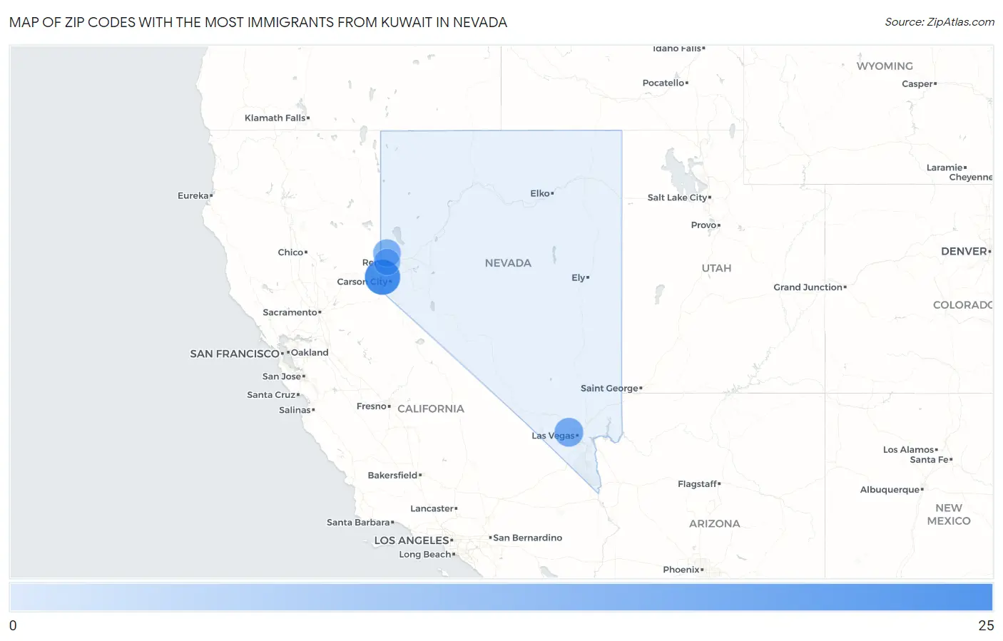 Zip Codes with the Most Immigrants from Kuwait in Nevada Map