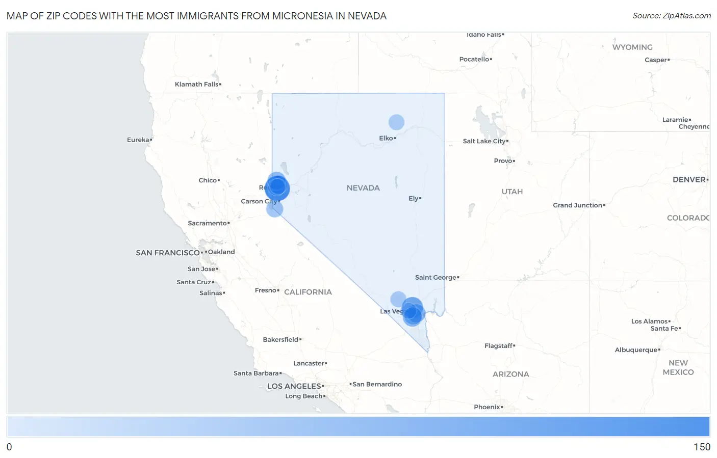Zip Codes with the Most Immigrants from Micronesia in Nevada Map