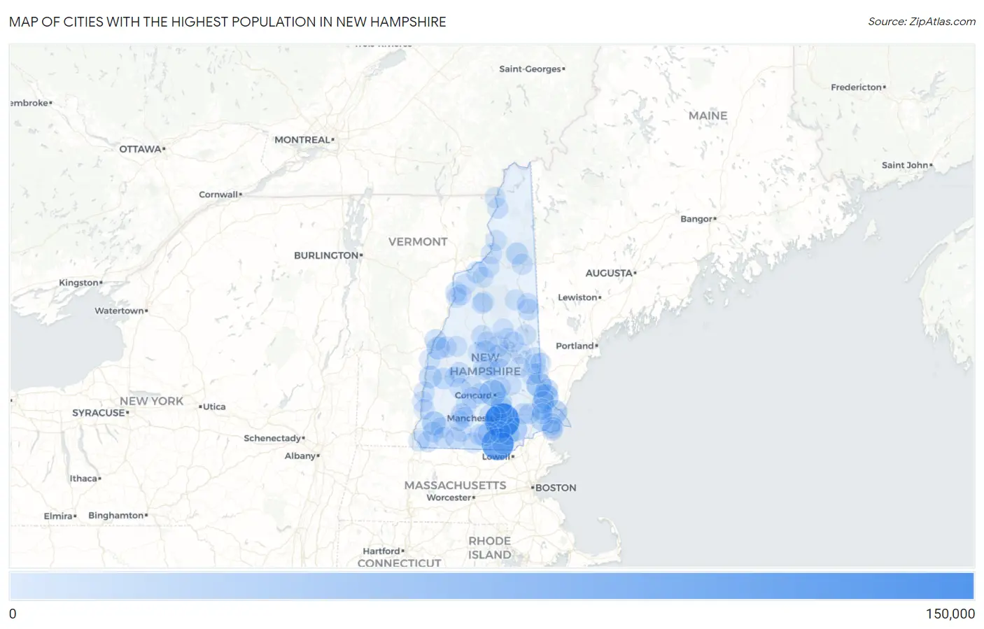 Cities with the Highest Population in New Hampshire Map