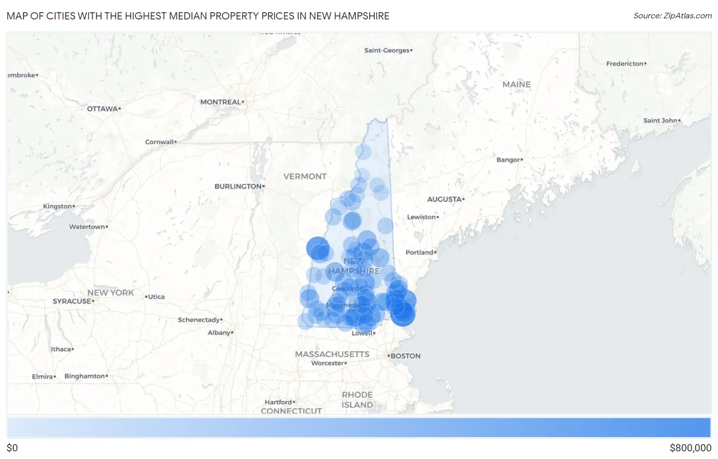 Cities with the Highest Median Property Prices in New Hampshire Map