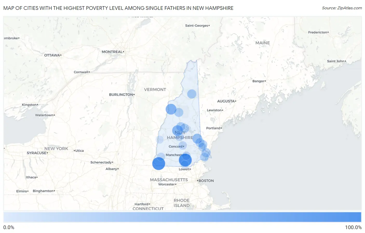 Cities with the Highest Poverty Level Among Single Fathers in New Hampshire Map
