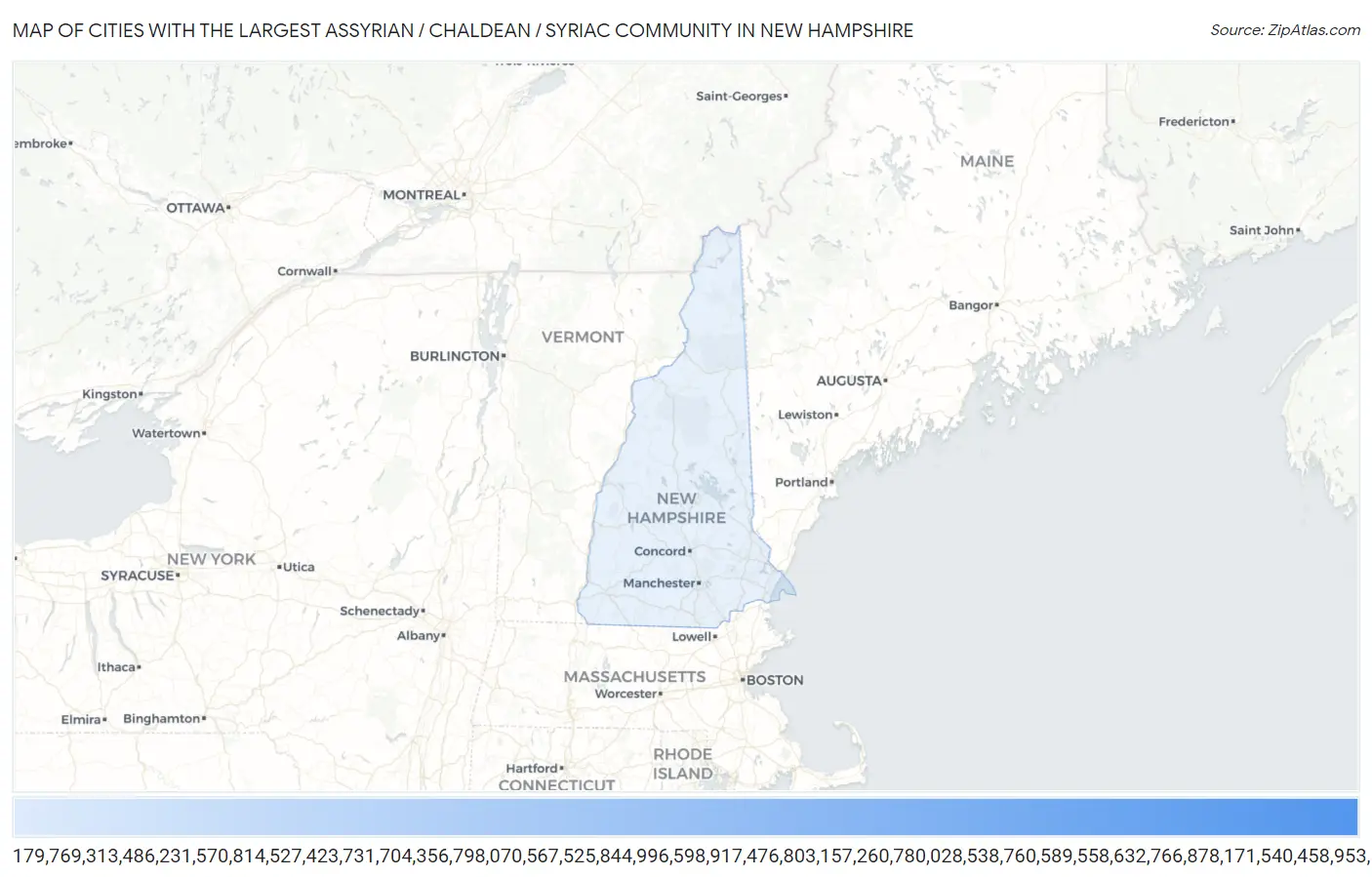 Cities with the Largest Assyrian / Chaldean / Syriac Community in New Hampshire Map