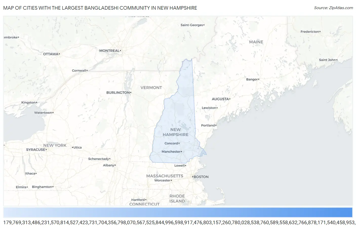 Cities with the Largest Bangladeshi Community in New Hampshire Map