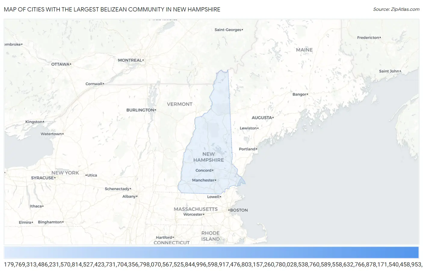 Cities with the Largest Belizean Community in New Hampshire Map