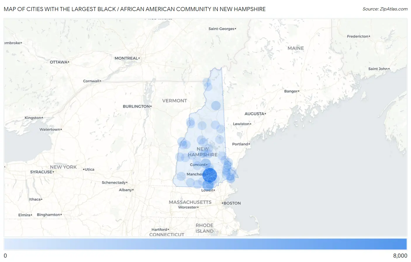 Cities with the Largest Black / African American Community in New Hampshire Map