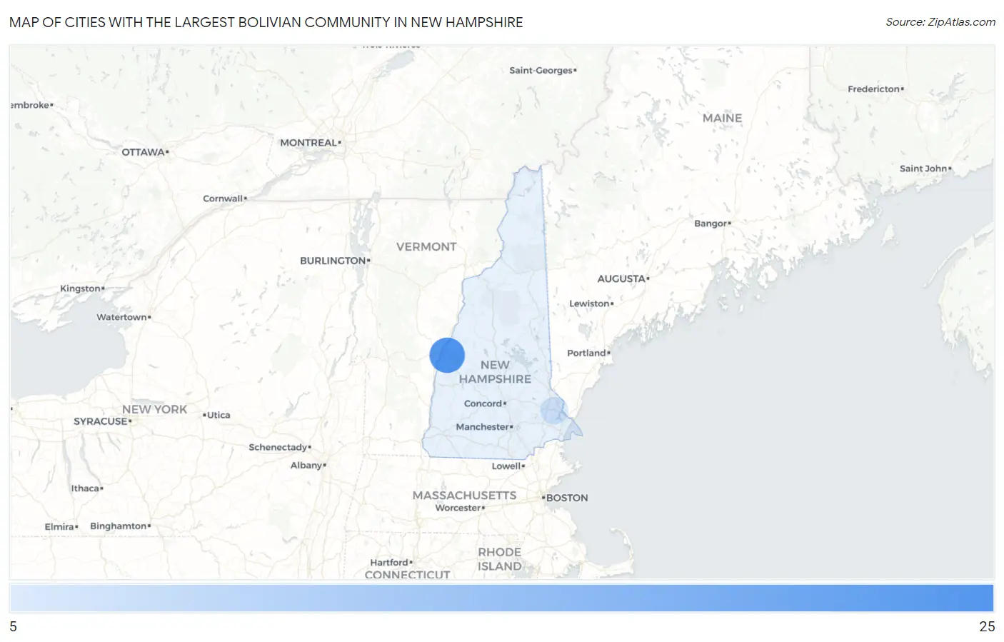 Cities with the Largest Bolivian Community in New Hampshire Map