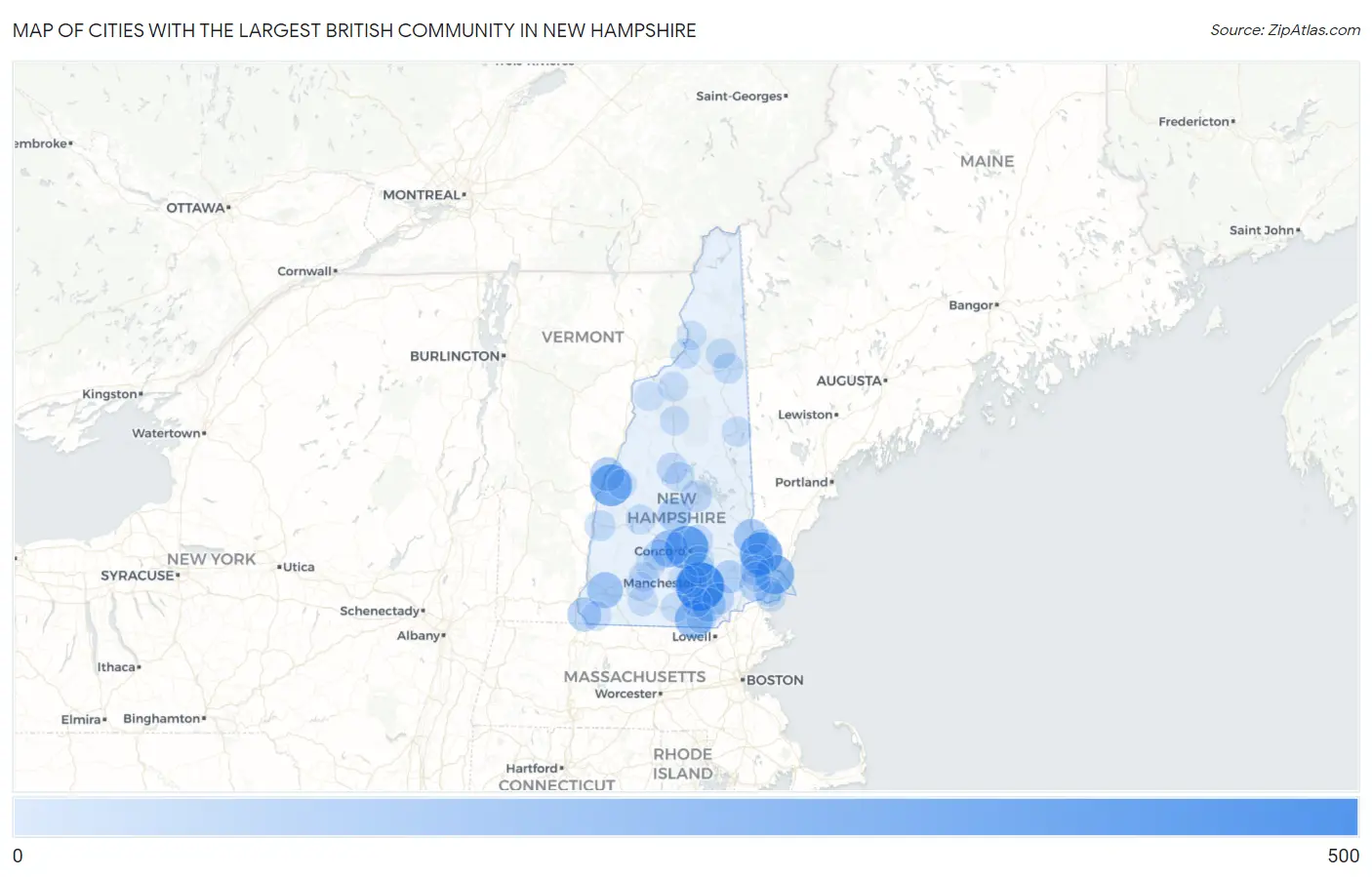 Cities with the Largest British Community in New Hampshire Map