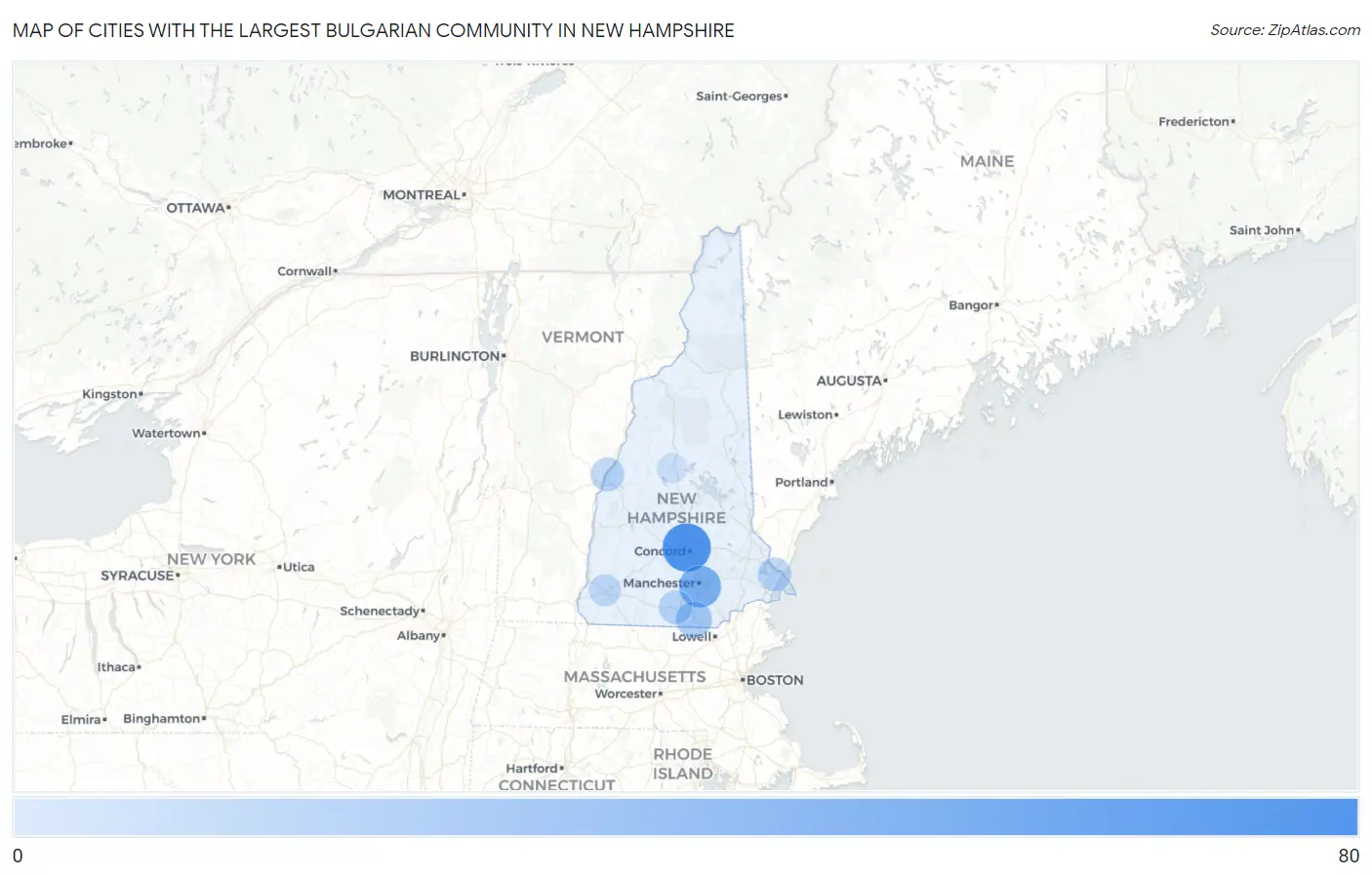 Cities with the Largest Bulgarian Community in New Hampshire Map