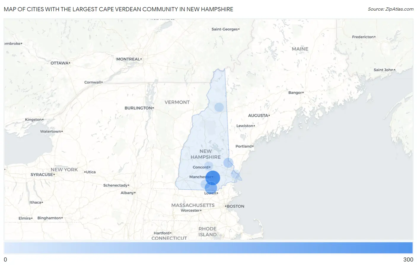 Cities with the Largest Cape Verdean Community in New Hampshire Map