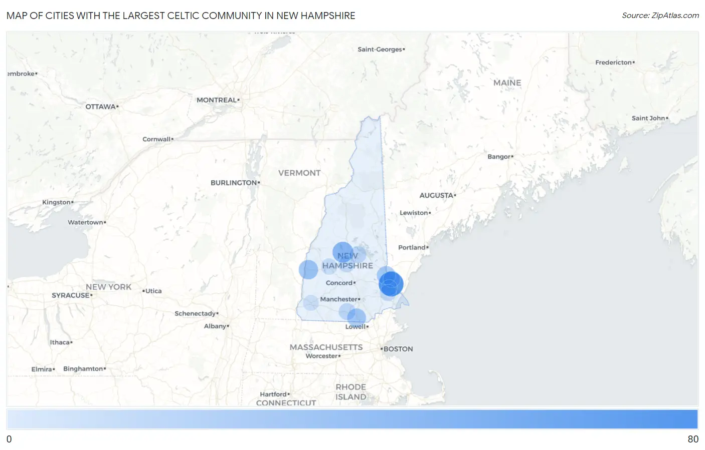 Cities with the Largest Celtic Community in New Hampshire Map