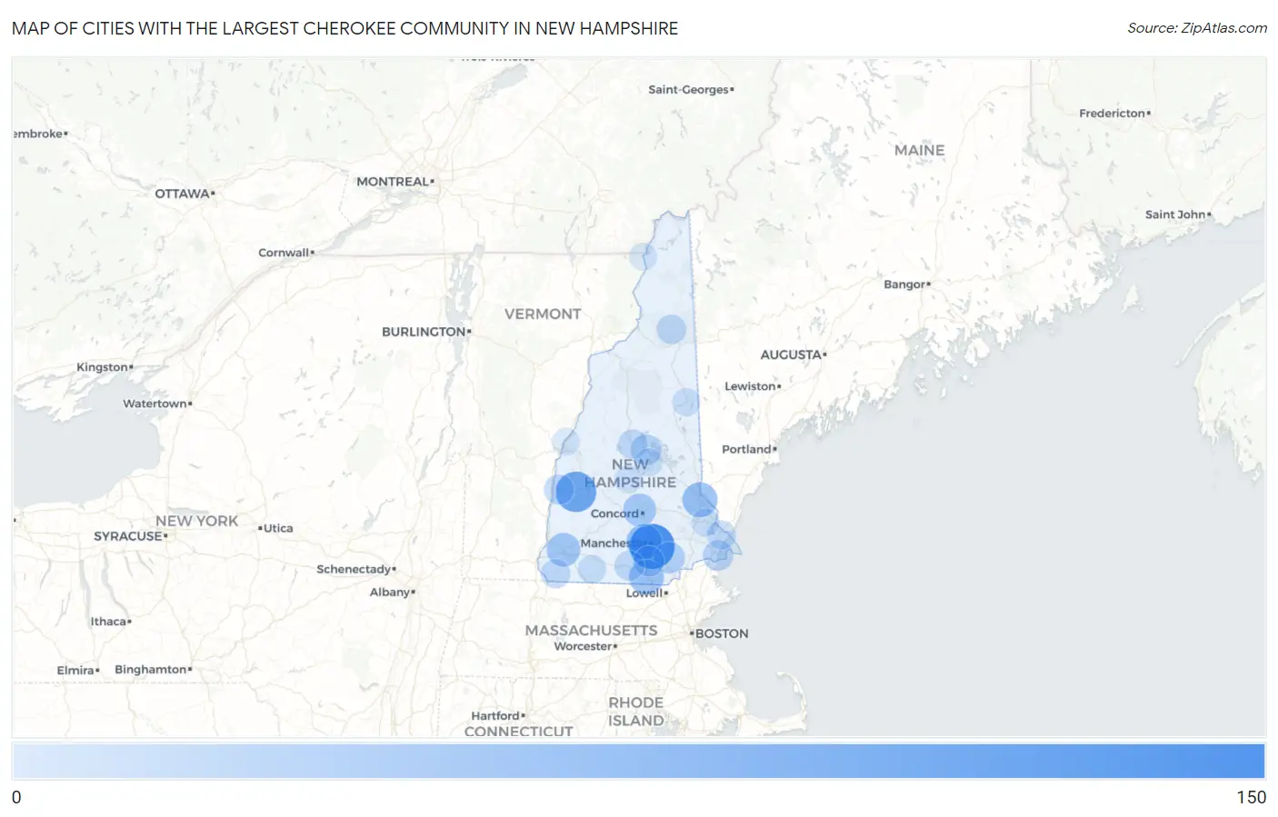 Cities with the Largest Cherokee Community in New Hampshire Map