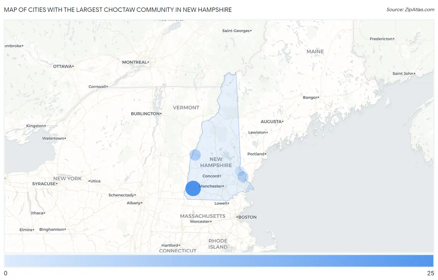 Cities with the Largest Choctaw Community in New Hampshire Map